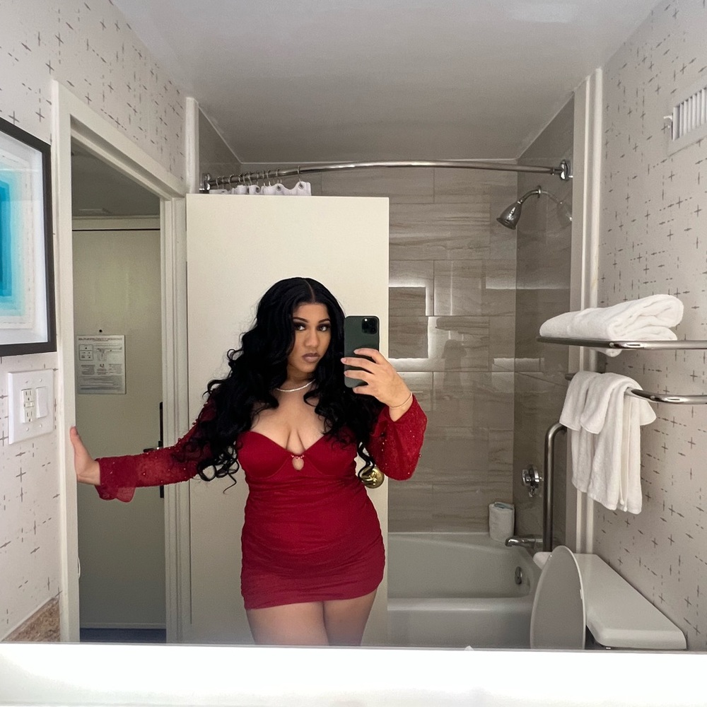 Embellished Long Sleeve Mini Dress in Red - 10